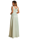Sexy V-Neck Soft Satin Formal A-Line Long Bridesmaid Dresses Online