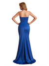 Sexy Strapless Silky Satin Side Split Mermaid Simple Long Bridesmaid Dresses Online