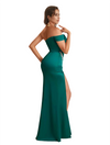 Beaded One Shoulder Mermaid Silky Satin Pretty Long Bridesmaid Dresses Side Slit
