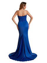 Sexy Strapless Lace Top Soft Satin Mermaid Side Slit Long Bridesmaid Dresses Online