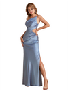 Sexy Silky Satin One Shoulder Mermaid Side Slit Long Bridesmaid Dresses Online