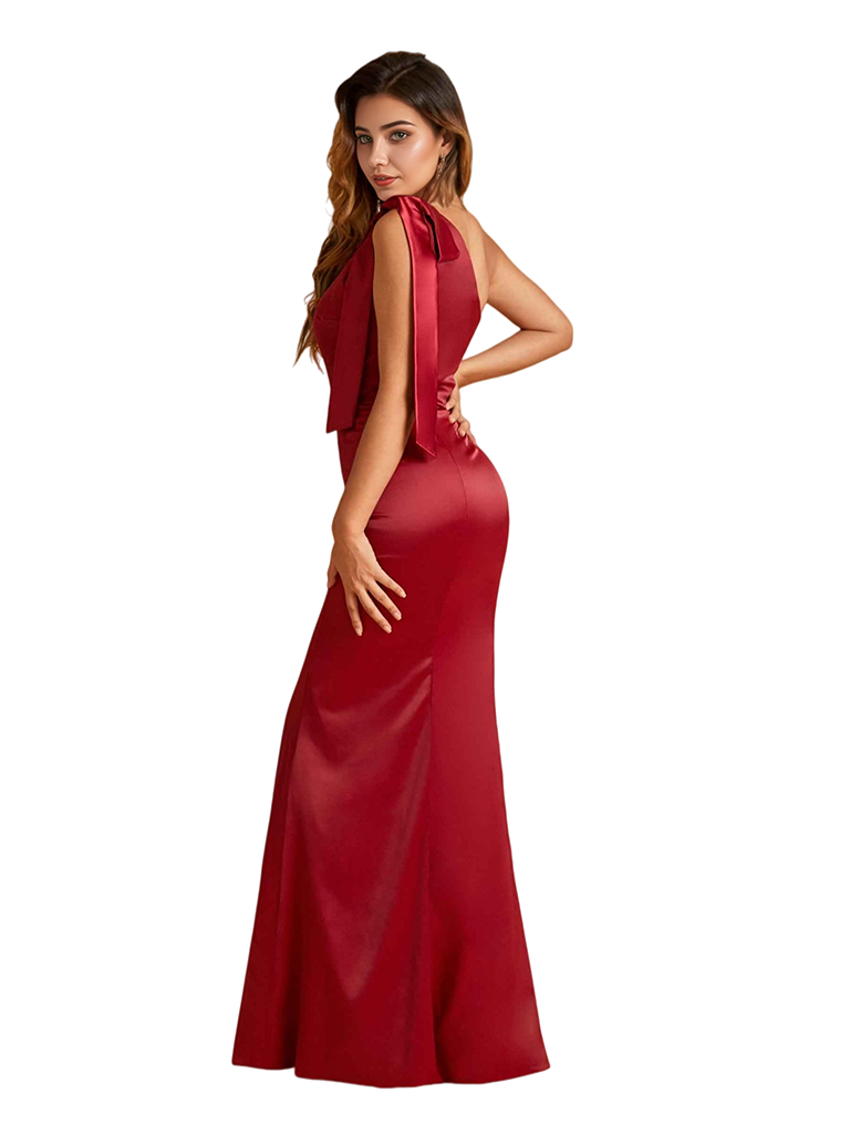 Elegant One Shoulder Soft Satin Simple Mermaid Long Bridesmaid Dresses Online