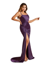Elegant Mermaid Spaghetti Straps Side Slit Soft Satin Pretty Long Bridesmaid Dresses