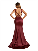 Sexy Spaghetti Straps V-Neck Mermaid Beauty Soft Satin Bridesmaid Dresses