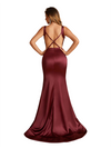 Sexy Spaghetti Straps V-Neck Mermaid Beauty Soft Satin Bridesmaid Dresses