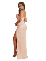 Sexy Scoop Mermaid Silky Satin Unique Long Bridesmaid Dresses Side Slit