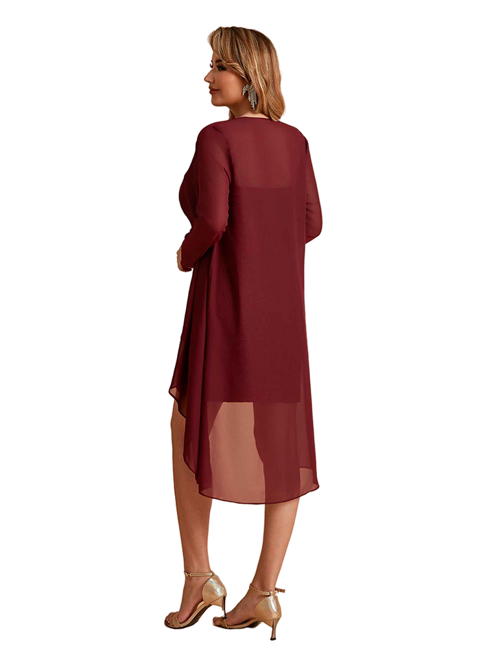 Elegant Lace Sheath Knee Length Midi Mother Of The Bride Dresses With Jacket