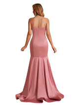 Sexy Silky Satin Sweetheart Mermaid Side Slit Ruched Long Bridesmaid Dresses