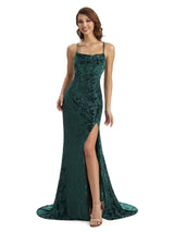 Spaghetti Straps Winter Velvet Bridesmaid Dresses - ChicSew
