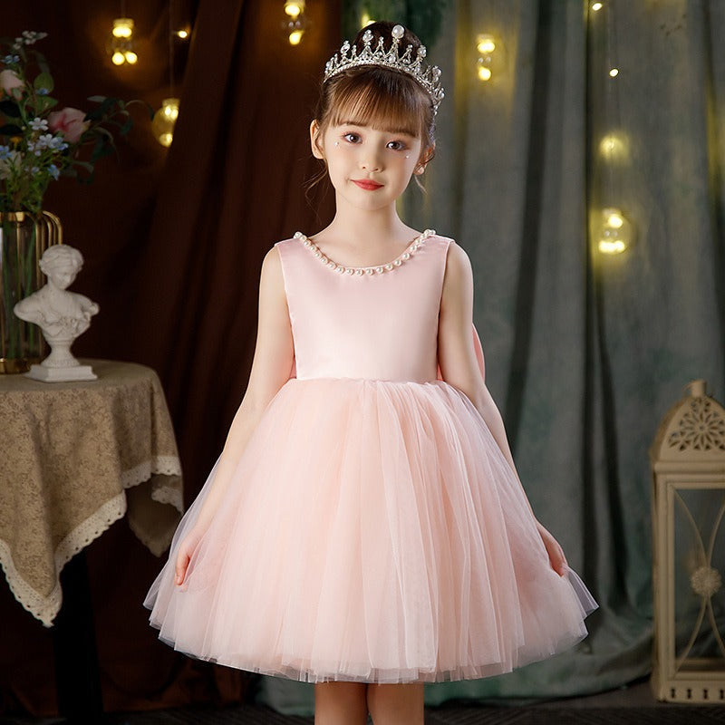 Flower Girls Simple A-line Princess Midi Dress for Wedding Kids Tutu Dress