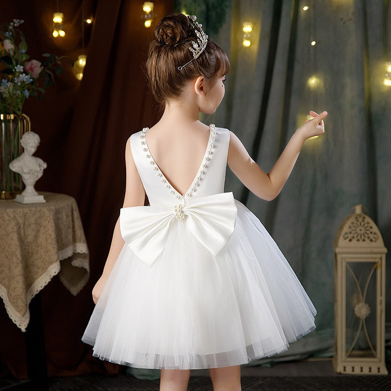 Flower Girls Simple A-line Princess Midi Dress for Wedding Kids Tutu Dress