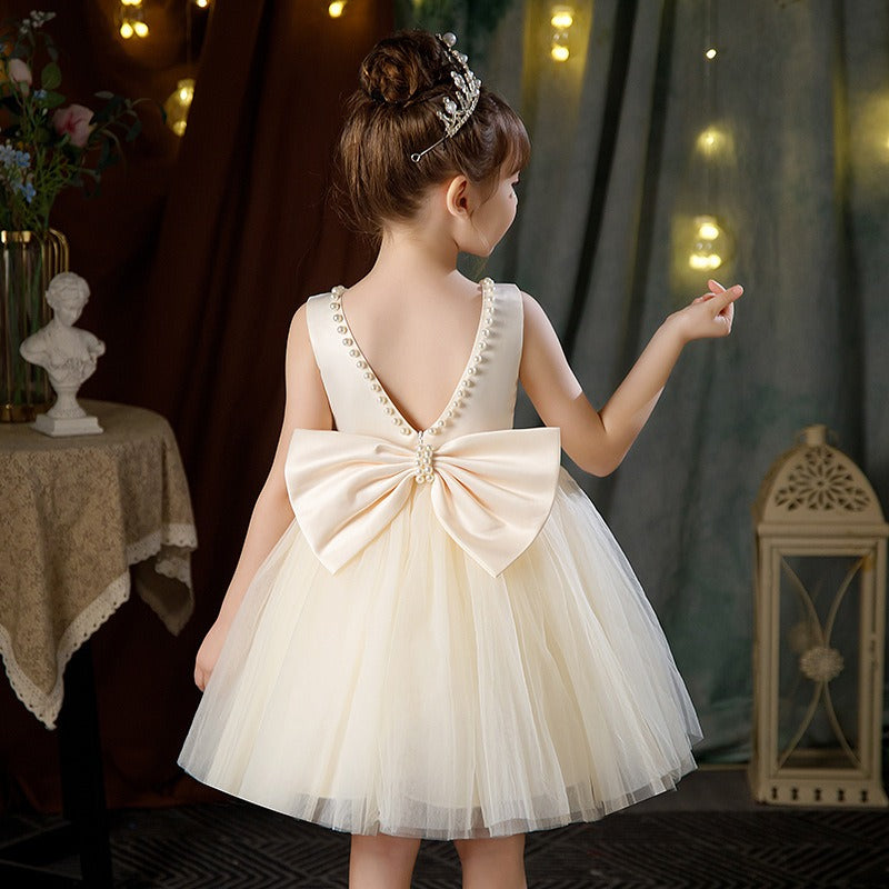 Flower Girls Simple A-line Princess Midi Dress for Wedding Kids Tutu Dress