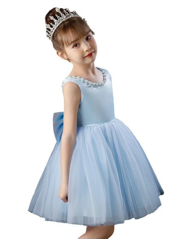 Flower Girls Simple A-line Princess Midi Dress for Wedding Kids Tutu Dress