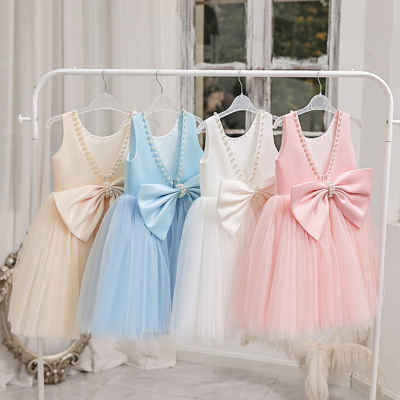 Flower Girls Simple A-line Princess Midi Dress for Wedding Kids Tutu Dress