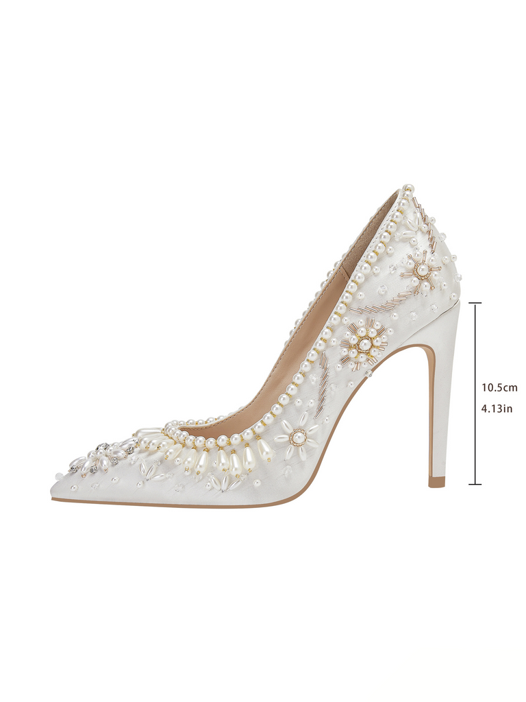 Pointed Toe Ivory Pearl Toe High Heel Bridal Wedding Shoes