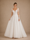 ChicSew Elegant V-Neck Long Sleeves Open Back A-Line Lace Tulle Wedding Dress