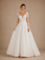ChicSew Elegant V-Neck Long Sleeves Open Back A-Line Lace Tulle Wedding Dress