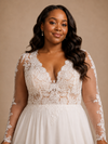 ChicSew Elegant Fancy V-Neck Lace Applique Chiffon Long Sleeves A-Line Maxi Wedding Dress