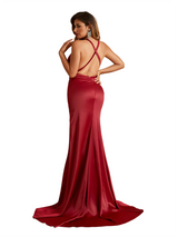 Sexy V-Neck Criss Cross Side Slit Mermaid Soft Satin Pretty Long Bridesmaid Dresses