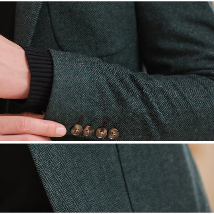 Men's Vintage Herringbone Tweed Notch Lapel Blazer Jacket CN420