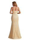 Elegant Silky Satin V-Neck Spaghetti Straps Mermaid Side Slit Long Bridesmaid Dresses Online
