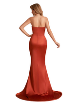 Sexy Soft Satin Sweetheart Mermaid Side Slit Unique Long Bridesmaid Dresses