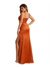 Sexy Ruched Satin Boning Mermaid Side Slit Long Bridesmaid Dresses Online