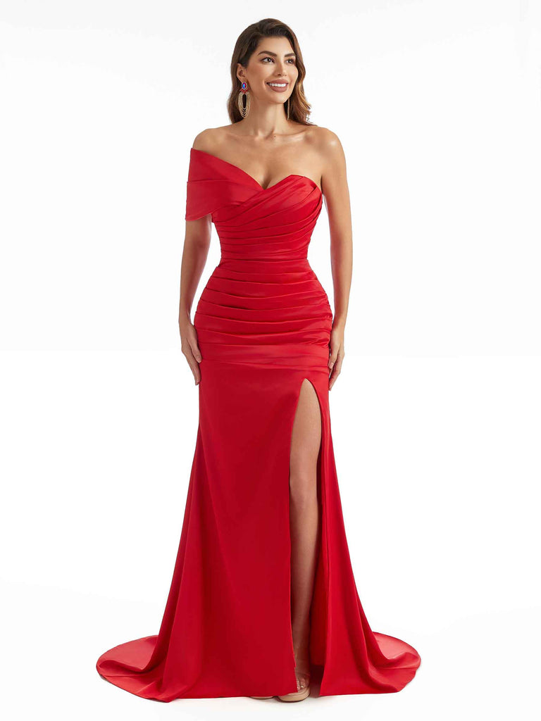 Elegant One Shoulder  Floor Length Mermaid Bridesmaid Dresses In Satin