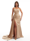 Mermaid Satin Maxi Formal Dresses For Women Online Sexy Spaghetti Straps Side Slit