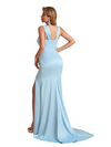 Elegant Asymmetric Silky Satin Mermaid Side Slit Floor Length Bridesmaid Dresses Online