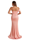 Sexy One Shoulder Side Split Mermaid Satin Chic Long Bridesmaid Dresses Online