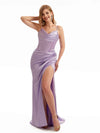 Basque Waist Cowl Neck Neutral Bridesmaid Dress Shiny Satin Lace Appliques