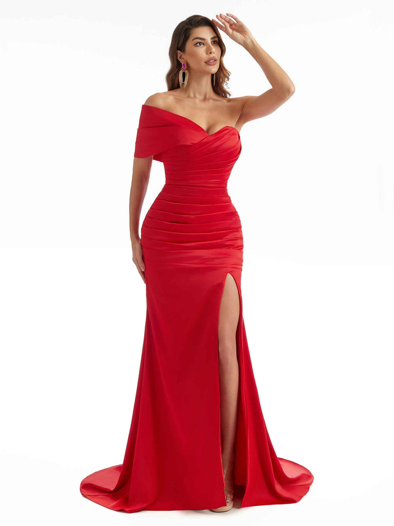 Elegant One Shoulder  Floor Length Mermaid Bridesmaid Dresses In Satin