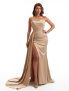 Mermaid Satin Maxi Formal Dresses For Women Online Sexy Spaghetti Straps Side Slit