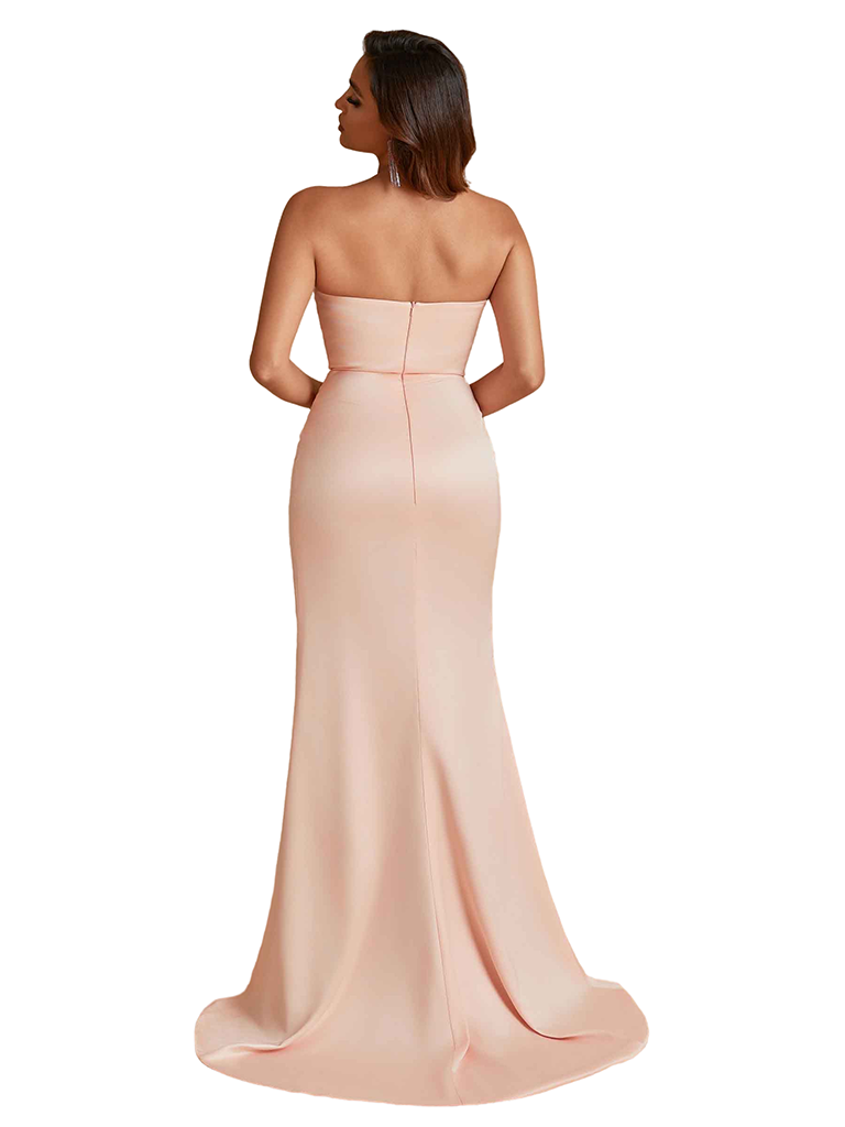 Elegant Silky Satin Sweetheart Strapless Mermaid Floor Length Bridesmaid Dresses Side Split