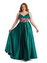 Unique Lace Spaghetti Straps Soft Satin Long Plus Size Bridesmaid Dress For Wedding