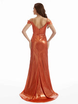 Sexy Mermaid Cold Shoulder Pleated Formal Metallic Maxi Dresses Online