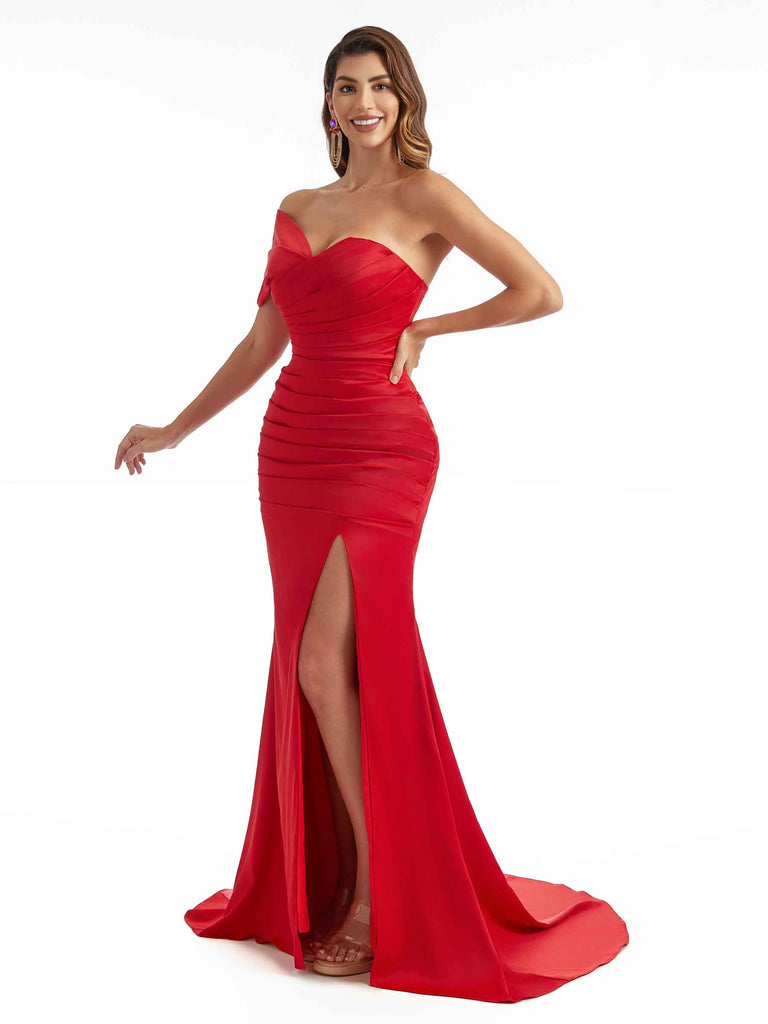 Elegant One Shoulder  Floor Length Mermaid Bridesmaid Dresses In Satin