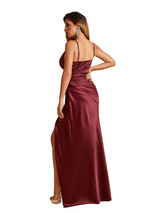 Sexy Spaghetti Straps Mermaid Side Slit Formal Soft Satin Long Bridesmaid Dresses
