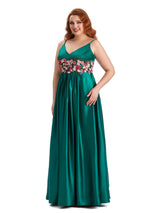 Unique Lace Spaghetti Straps Soft Satin Long Plus Size Bridesmaid Dress For Wedding