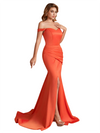 Elegant Off The Shoulder Soft Satin Mermaid Side Slit Long Bridesmaid Dresses Online