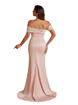 Sexy Asymmetric Off The Shoulder Long Satin Unique Formal Bridesmaid dresses Online