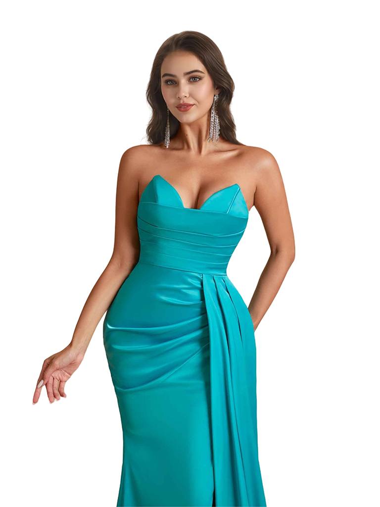 Sexy Sweetheart Mermaid Side Slit Satin Long Bridesmaid Dresses Online