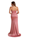 Elegant One Shoulder Mermaid Silky Satin Long Bridesmaid Dresses Online Side Split