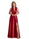 Elegant Soft Satin Convertible A-Line Side Slit Unique Long Bridesmaid Dresses