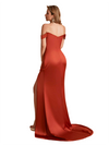 Sexy Soft Satin Off Shoulder Mermaid Side Slit Unique Long Bridesmaid Dresses
