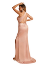 Sexy One Shoulder Mermaid Backless Soft Satin Twist Knot Long Bridesmaid Dresses