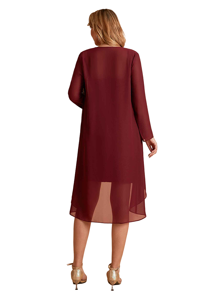 Elegant Lace Sheath Knee Length Midi Mother Of The Bride Dresses With Jacket