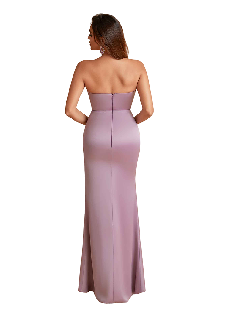 Sexy Sweetheart Mermaid Silky Satin Unique Long Bridesmaid Dresses Side Slit
