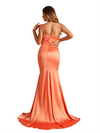 Sexy Spaghetti Straps Cowl Neck Mermaid Soft Satin Long Bridesmaid Dresses